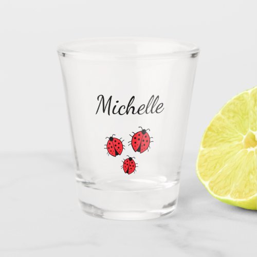 Whimsical Ladybugs Illustration Cute Personalized  Shot Glass