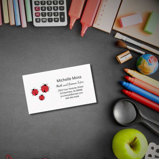 Whimsical Ladybugs Illustration Cute Tutor Business Card (Creator Uploaded)