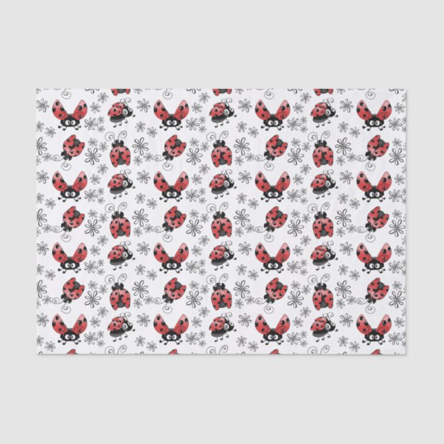 Whimsical Ladybugs With Flowers Tissue Paper (Front)
