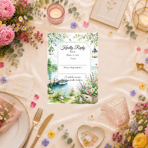 Whimsical Lakeside Cottage Romance Wedding RSVP Card
