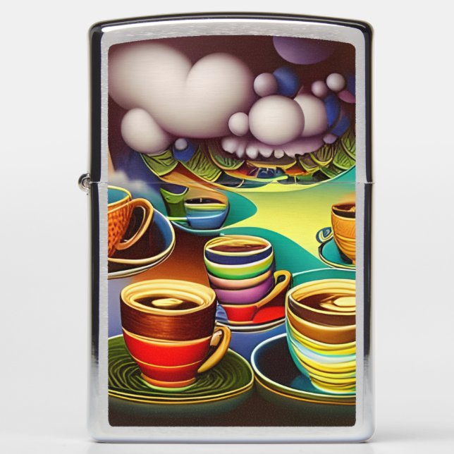 Whimsical Land of Coffee Cups Digital Art   Zippo Lighter (Front)