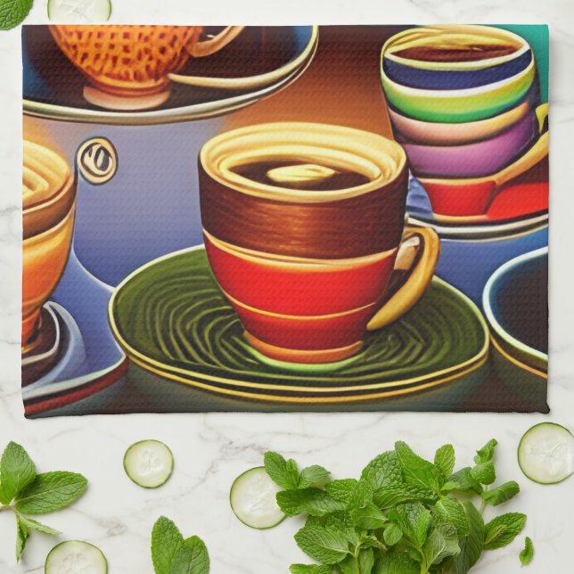 Whimsical Land of Coffee Cups  Kitchen Towel (Folded)