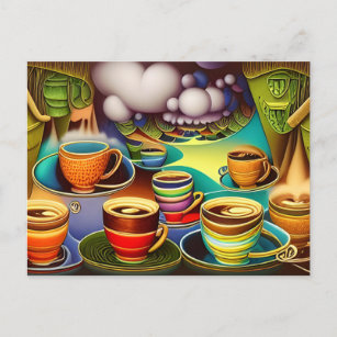 Whimsical Land of Coffee Cups  Postcard