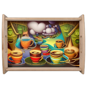 Whimsical Land of Coffee Cups Serving Tray