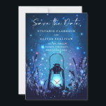 Whimsical Lantern and Fireflies Blue Save The Date<br><div class="desc">Announce your wedding date with this customizable save the date card. It features a whimsical scene of a vintage lantern and fireflies. This whimsical save the date announcement is perfect for any wedding theme or season.</div>