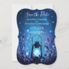 Whimsical Lantern and Fireflies Blue Save the Date