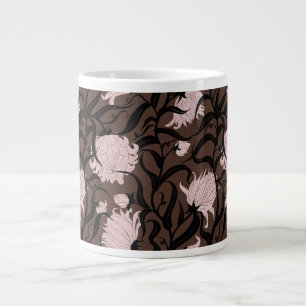 Whimsical large flowers brown vintage giant coffee mug