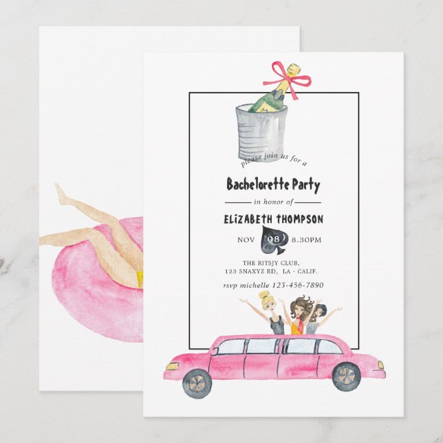 Whimsical Las Vegas Bachelorette Party Invitation (Front/Back)