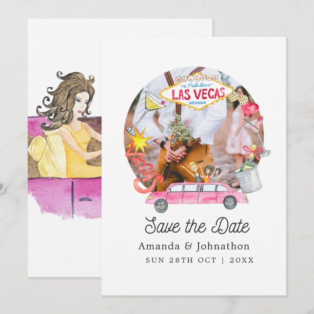Whimsical Las Vegas Wedding Photo Save The Date (Front/Back)