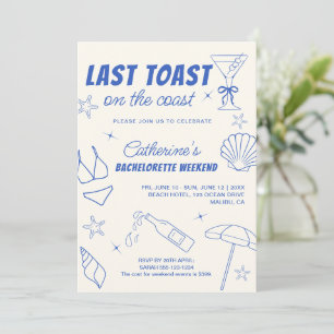 Whimsical Last Toast On The Coast Bachelorette Invitation