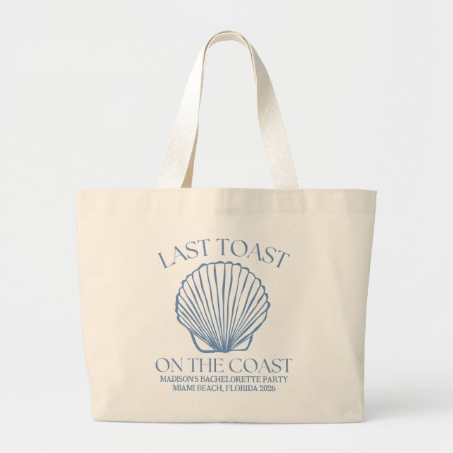 Whimsical Last Toast On The Coast Blue Large Tote Bag (Front)