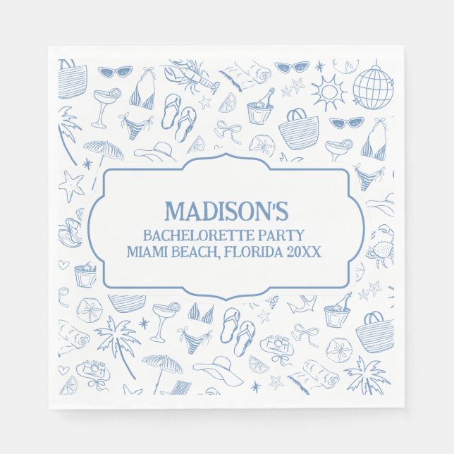 Whimsical Last Toast On The Coast Blue Napkins (Front)