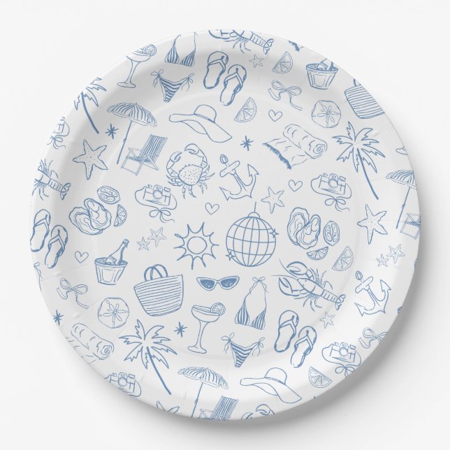 Whimsical Last Toast On The Coast Blue Paper Plates (Front)