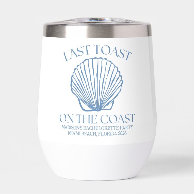 Whimsical Last Toast On The Coast Blue Thermal Wine Tumbler (Front)