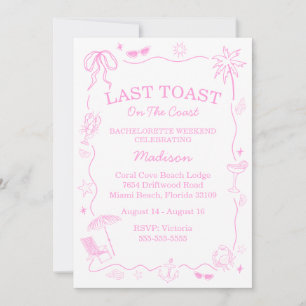 Whimsical Last Toast On The Coast Pink Invitation