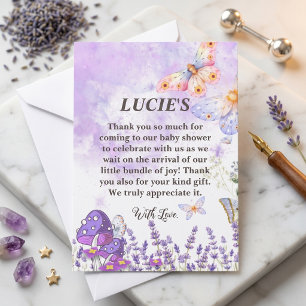 Whimsical Lavender Butterfly Floral Baby Shower Thank You Card