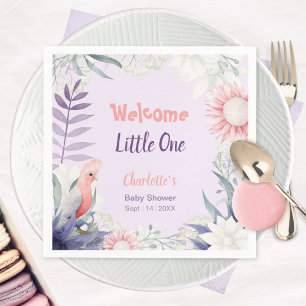 Whimsical Lavender Floral Bird Baby Shower Napkins
