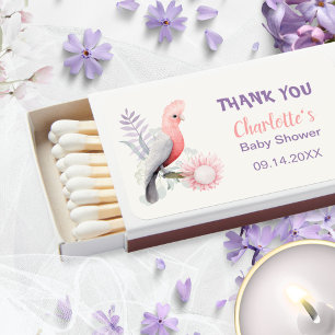 Whimsical Lavender Garden Floral Bird Baby Shower Matchboxes