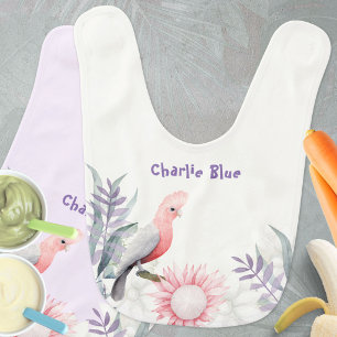 Whimsical Lavender Garden Floral Bird Galah Baby Bib