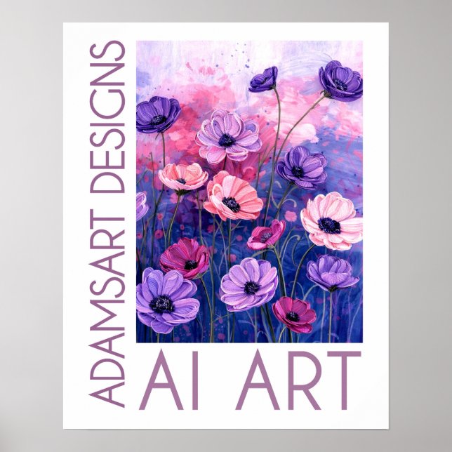 Whimsical Lavender & Pink Anemone Flower Garden Poster (Front)