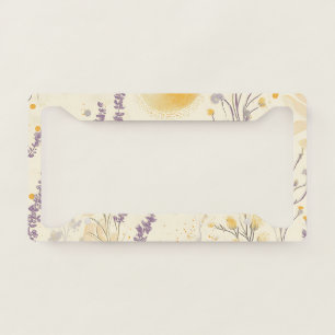 Whimsical Lavender & Yellow Floral Pattern License Plate Frame