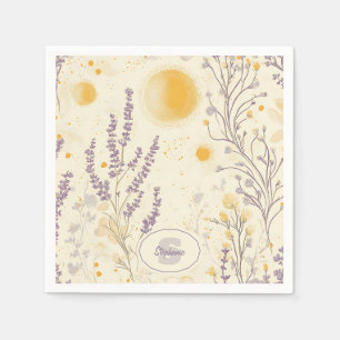 Whimsical Lavender & Yellow Floral Pattern Napkins