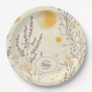 Whimsical Lavender & Yellow Floral Pattern Paper Plates