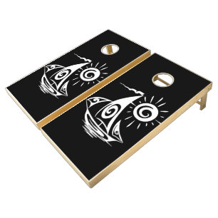 Whimsical Lazy Sailboat Cornhole Set