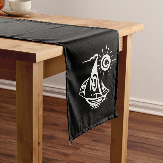 Whimsical Lazy Sailboat Long Table Runner (In Situ)