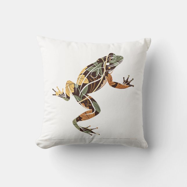 Whimsical Leafy Frog Throw Pillow (Front)