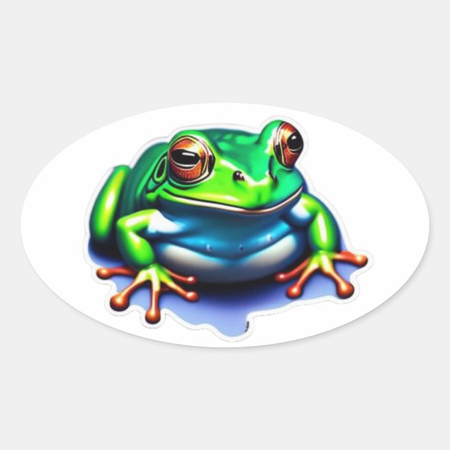 Whimsical Leap - Green Frog Oval Sticker (Front)