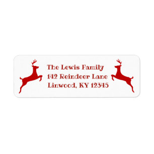 Whimsical Leaping Red Reindeer Label