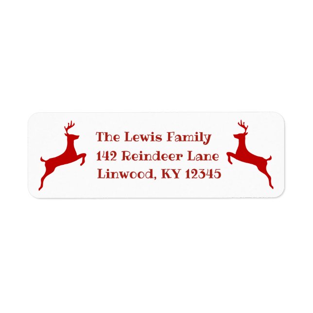 Whimsical Leaping Red Reindeer Label (Front)