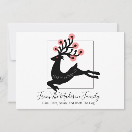 Whimsical Leaping Reindeer Silhouette White Holiday Card