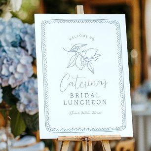 Whimsical Lemon Blue Bridal Shower Welcome Sign