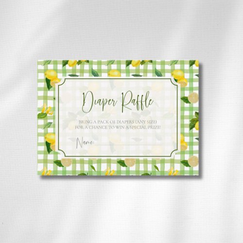Whimsical Lemon Citrus Green Checker Diaper Raffle Enclosure Card