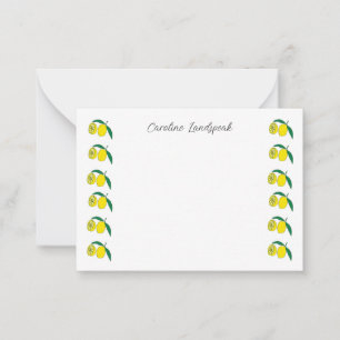 Whimsical Lemon Fruit Border Custom Name Note Card