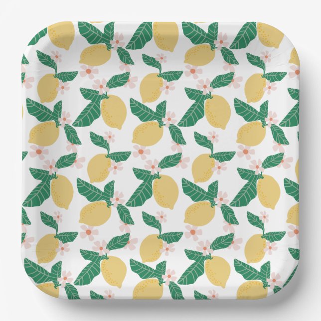 Whimsical Lemon Party Paper Plates (Front)