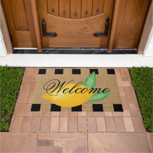 Whimsical Lemon Welcome Doormat – Faux Burlap