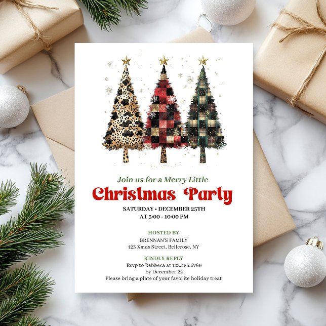 Whimsical leopard and plaid Christmas tree invite (Whimsical leopard and plaid Christmas tree invite)