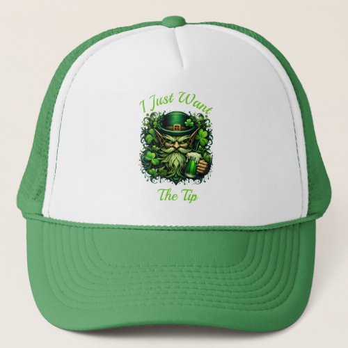 Whimsical Leprechaun Drinking A Frothy Beer Trucker Hat