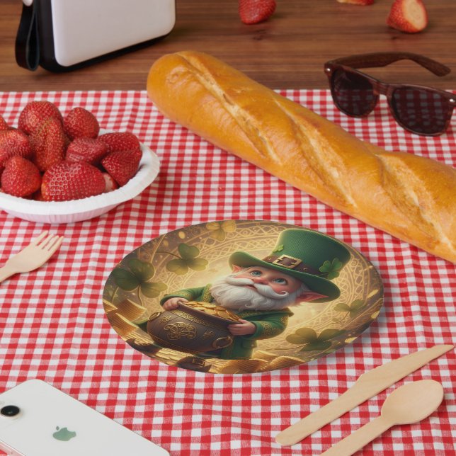 Whimsical Leprechaun Gold Pot Paper Plate (Picnic)
