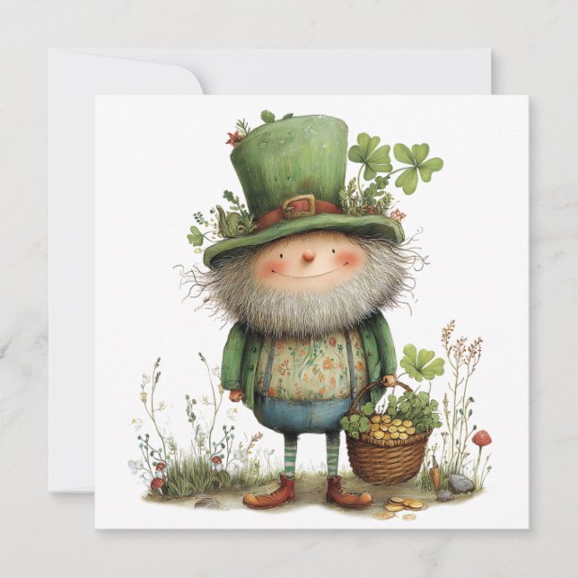 Whimsical Leprechaun Happy St Patrick's Day Card (Front)