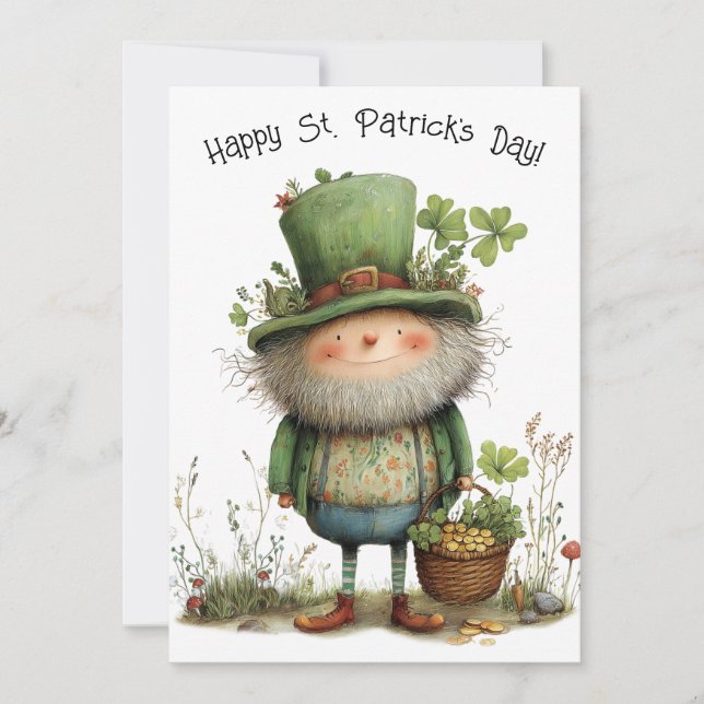 Whimsical Leprechaun Happy St Patrick's Day Card (Front)