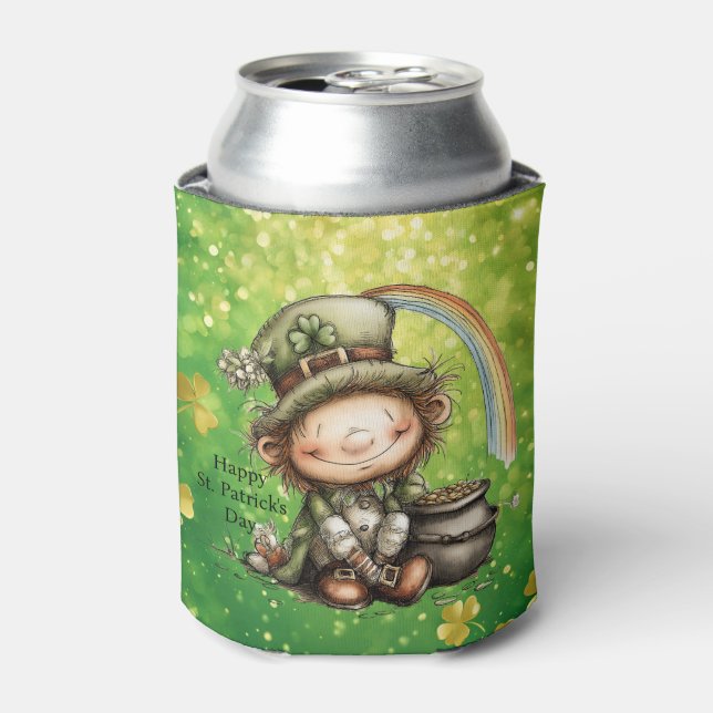 Whimsical Leprechaun Rainbow Art  Can Cooler (Can Front)