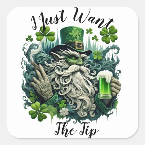 Whimsical Leprechaun Savoring A Cold One Square Sticker