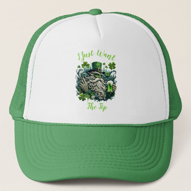Whimsical Leprechaun Savoring A Cold One Trucker Hat (Front)