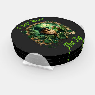 Whimsical Leprechaun Savoring A Pint Coaster Set