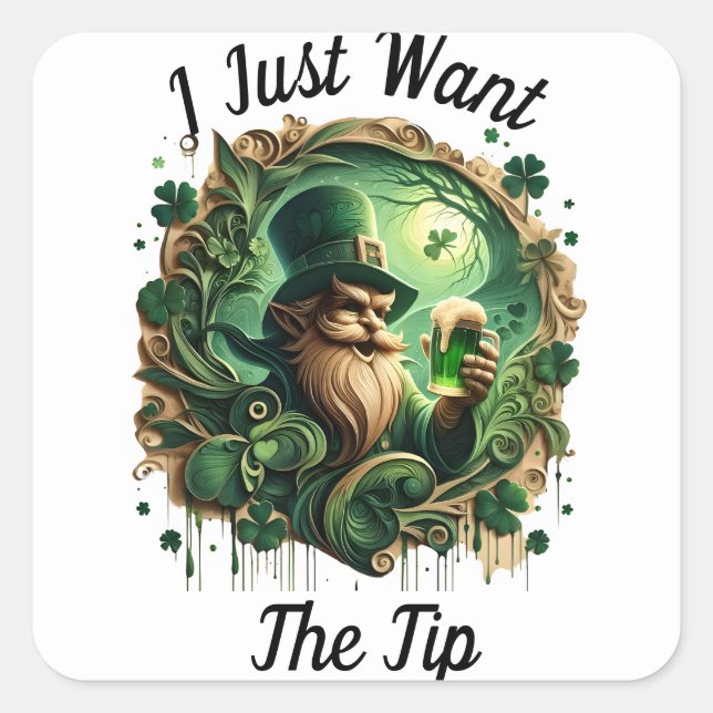 Whimsical Leprechaun Savoring A Pint Square Sticker (Front)
