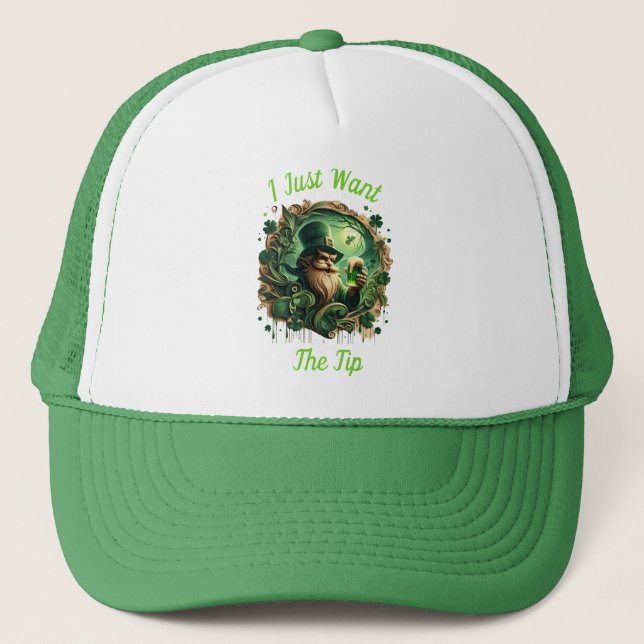 Whimsical Leprechaun Savoring A Pint Trucker Hat (Front)